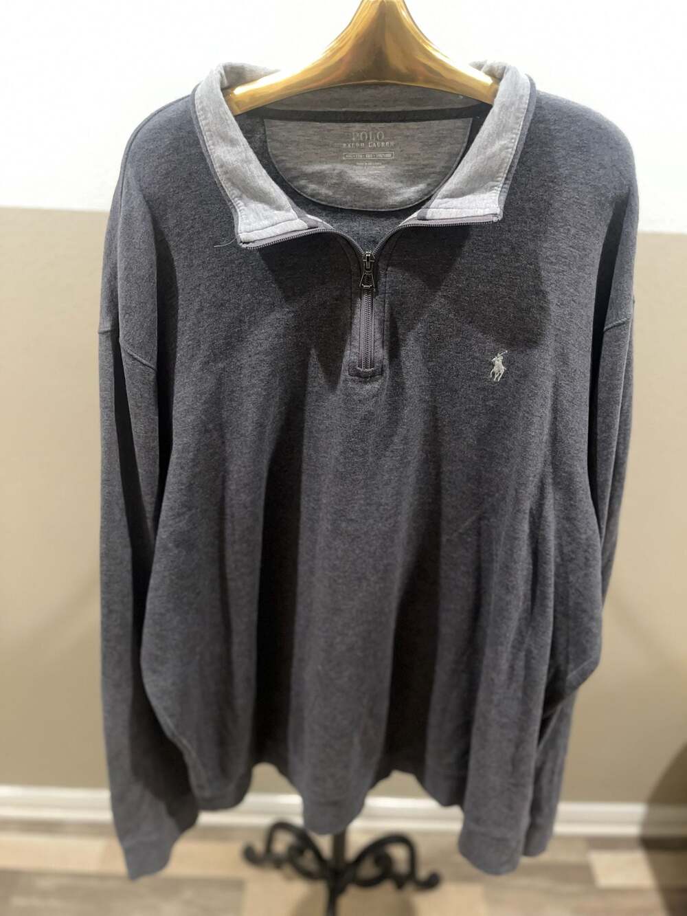 US POLO ASSN Shirt Mens L Tall Quarter Zip Pullover Long Sleeve Cotton Gray